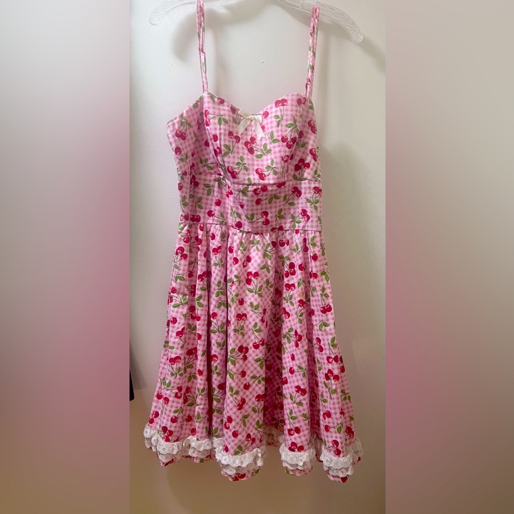 RARE Discontinued Pinup Couture/Go Lightly Cherries/Pink Gingham Dress LG/XL?